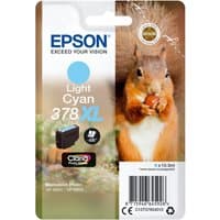 Epson Squirrel 378XL Light Cyan ink cartridge with squirrel image, Claria Photo HD branding, and blue color indicator.