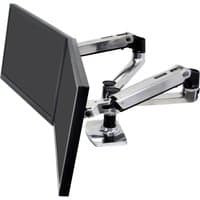 Silver Ergotron LX Series monitor mount with adjustable arms for 27" screens, sleek design, and desk clamp base.