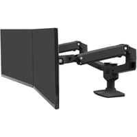 Black Ergotron LX monitor mount with dual adjustable arms and sleek design for 27-inch screens.