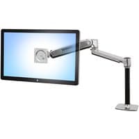 Ergotron LX HD Sit-Stand Desk Mount in silver aluminum with adjustable arm for 46" monitors.