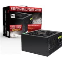 Black Evo Labs BR750-12BL power supply unit, 750W, 20+4 pin ATX, with cooling fan and red packaging.