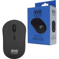 Black Evo Labs Bluetooth optical mouse with 800 DPI, ergonomic design, and Evo Labs logo, next to blue packaging.