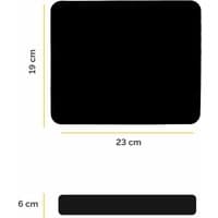 Black Fellowes mouse pad, rectangular with rounded corners, dimensions 23cm x 19cm, thickness 6cm.