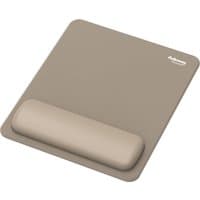 Sand-colored Fellowes Breyta mouse pad with a cushioned wrist rest and rectangular shape.