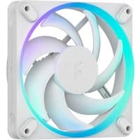 White Fractal Design Momentum 12 ARGB 120mm PWM case fan with multicolor LED ring and sleek curved blades.