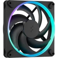 Black Fractal Design 140mm case fan with curved blades and vibrant ARGB lighting ring, 3-pack set.
