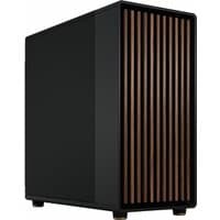 Black Fractal Design North XL Midi Tower with vertical wooden slats on front panel and sleek minimalist design.