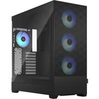 Black Fractal Design Pop XL Air Tower with mesh front panel, tempered glass side, and three RGB fans.
