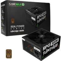 Black GAMEMAX RPG Rampage 800W PSU with 140mm ultra silent fan, 80 PLUS Bronze certification, and bold white text.