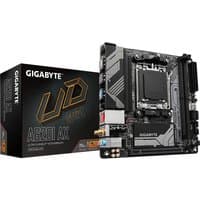 GIGABYTE A620I AX motherboard, black with silver accents, featuring multiple ports, Wi-Fi 6E, and PCIe 4.0 M.2 slot.