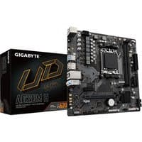 GIGABYTE A620M H motherboard with black PCB, silver heatsinks, PCIe 4.0 M.2 slot, and USB 3.2 Gen 1 ports.