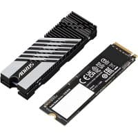Black GIGABYTE AORUS Gen4 7300 SSD 2TB with silver heatsink fins and PCIe 4.0 NVMe interface.