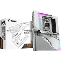 GIGABYTE B650E AORUS STEALTH ICE motherboard, silver with RGB lighting, designed for AMD Ryzen 9000 Series C.