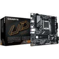 GIGABYTE B650M D3HP motherboard with black PCB, silver heatsinks, and dual PCIe 4.0 M.2 slots, boxed packaging.