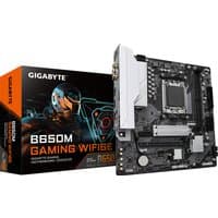 GIGABYTE B650M GAMING WIFI6E motherboard with black PCB, silver heatsinks, and Ryzen 9000 CPU compatibility.