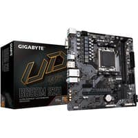 GIGABYTE B650M S2H motherboard with black PCB, silver heatsinks, and multiple slots for RAM and PCIe components.