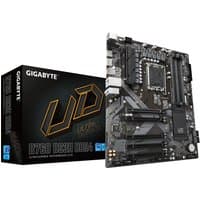 Black GIGABYTE B760 DS3H DDR4 motherboard with multiple slots, ports, and heatsinks, next to its branded box.