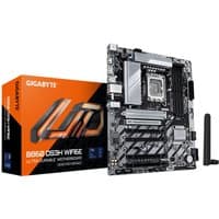 GIGABYTE B860 DS3H WIFI6E motherboard with black PCB, silver heatsinks, and orange box, includes antenna.