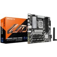 GIGABYTE B860M DS3H WIFI6E motherboard with black PCB, silver heatsinks, and orange-accented packaging.