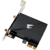 Black Gigabyte GC-WBAX210 network card with gold connectors and PCIe interface.
