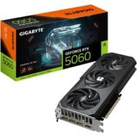 Black Gigabyte RTX 5060 graphics card with triple fans, 8GB GDDR7, PCI-E 5.0, 3 DisplayPorts, 1 HDMI.