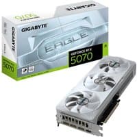 GIGABYTE GeForce RTX 5070 graphics card, silver with triple fans, EAGLE branding, compact design, 12G memory.