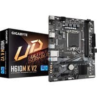 Gigabyte H610M K V2 motherboard with black PCB, Intel socket, DDR5 slots, PCIe 3.0 M.2, USB 3.2 Gen 1 ports.