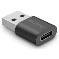 Black Hama USB-A to USB-C cable gender changer with compact design and Hama logo on the side.