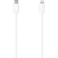 White Hama 1.5m lightning cable with USB-C and lightning connectors, sleek and minimalist design.