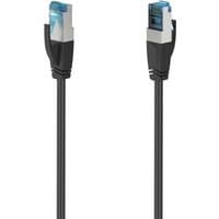 Black Hama Cat6a S/FTP networking cable, 3m, with silver shielded connectors and blue-tipped RJ45 plugs.