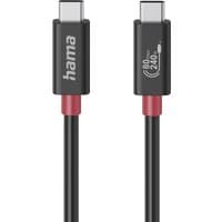 Black Hama USB4 Gen 4x2 USB-C cable, 1 meter, with red accents and 80Gbps, 240W markings on connectors.