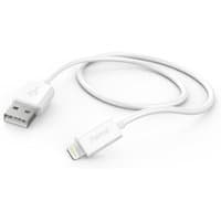 White Hama 1m lightning cable with USB-A and lightning connectors, sleek and compact design.