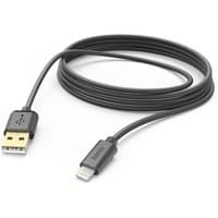 Black Hama lightning cable 3 m with USB-A and lightning connectors, coiled neatly, sleek and durable design.