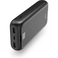 Anthracite Hama power bank, 20000 mAh, dual USB ports, digital display, rounded edges.