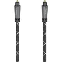 Black and grey Hama 3m TOSLINK audio cable with patterned braided design and gold-plated connectors.