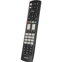 Black Hama remote control with numeric keypad, colored buttons, and navigation pad.