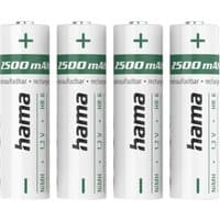 Hama AA rechargeable NiMH batteries, white with green text, 2500 mAh capacity, pack of four.