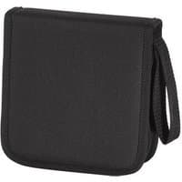 Black Hama CD case for 32 discs with a zip closure and carrying strap.