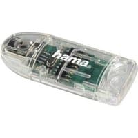 Clear Hama 8in1 SD/MicroSD card reader with USB connector and visible internal circuitry.