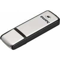 Black and silver Hama Fancy 128GB USB 2.0 flash drive with USB Type-A connector and sleek design.