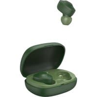 Green Hama Freedom Buddy TWS in-ear headset with charging case, sleek design, Bluetooth connectivity.