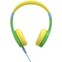 Hama Kids Guard headset, wired, head-band style in blue, green, and yellow with cushioned ear pads.
