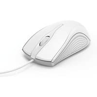 White Hama MC-200 right-hand USB optical mouse with 1200 DPI, ergonomic design, and textured grip sides.