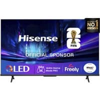 Hisense 50" QLED 4K Smart AI TV with 144Hz display, slim black bezel, and dual stand design.
