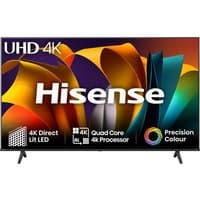 Hisense 55" 4K UHD HDR Smart TV with thin black bezel, vivid display, and quad-core processor branding.