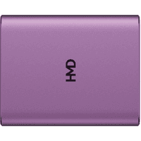 Pink HMD Amped Buds Wireless Earphones case with integrated powerbank, rectangular shape, HMD logo on top.