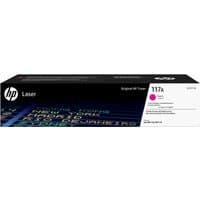 HP 117A magenta laser toner cartridge box, black with colorful text and HP logo.