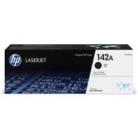 HP 142A Black LaserJet toner cartridge box with HP logo and blue digital pattern design.