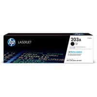 HP 203A Black LaserJet Toner Cartridge box with black and white design, HP logo, and blue accents.