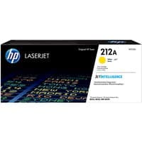 HP 212A Yellow LaserJet toner cartridge box with blue HP logo and colorful text design.
